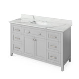 Jeffrey Alexander VKITCHA60SWHSGR 60" White Chatham Vanity, Steel Grey Cultured Marble Vanity Top, undermount rectangle bowl