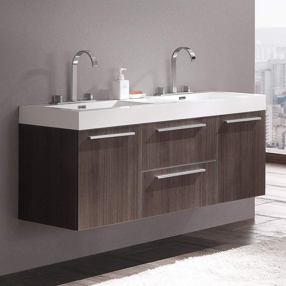 Fresca FCB8013BW-I Fresca Opulento 54" Black Modern Double Sink Bathroom Cabinet w/ Integrated Sinks