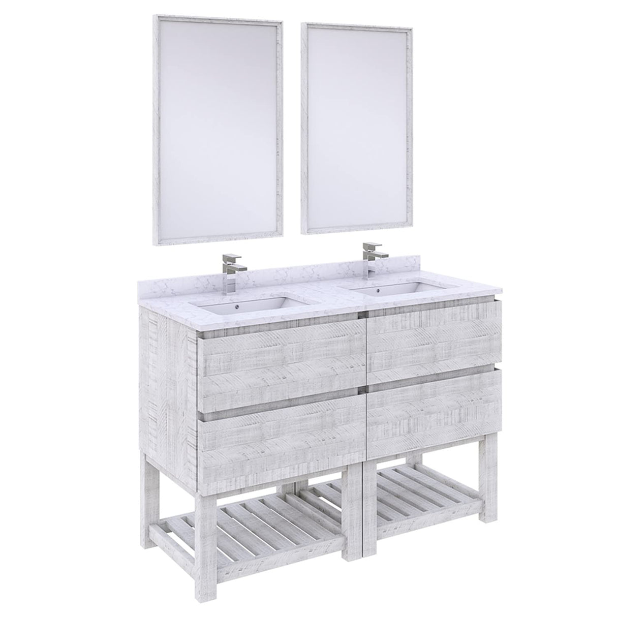 Fresca FVN31-2424RWH-FS Fresca Formosa 48" Floor Standing Double Sink Modern Bathroom Vanity w/ Open Bottom & Mirrors in Rustic White