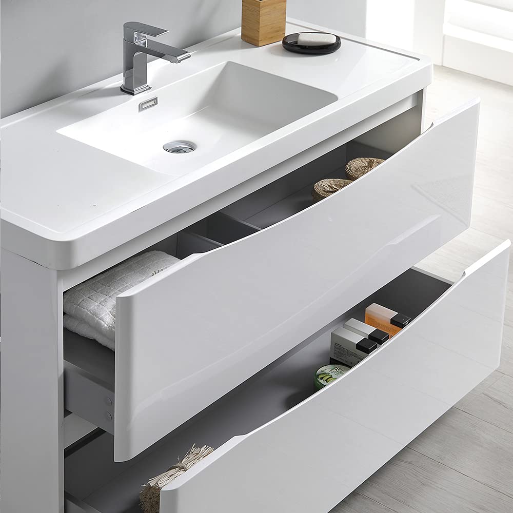 Fresca FCB9148WH-I Fresca Tuscany 48" Glossy White Free Standing Modern Bathroom Cabinet w/ Integrated Sink