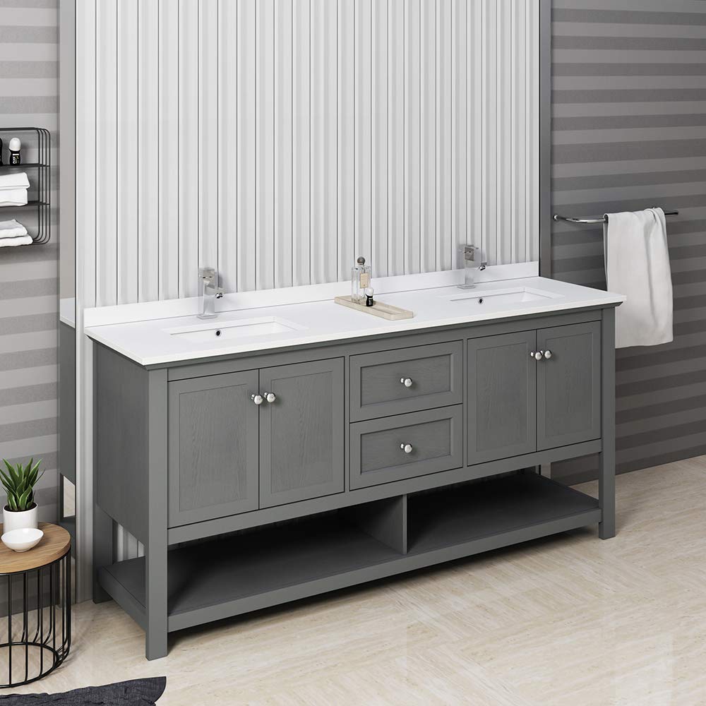 Fresca FCB2372VG-D-CWH-U Double Sink Cabinet with Sinks