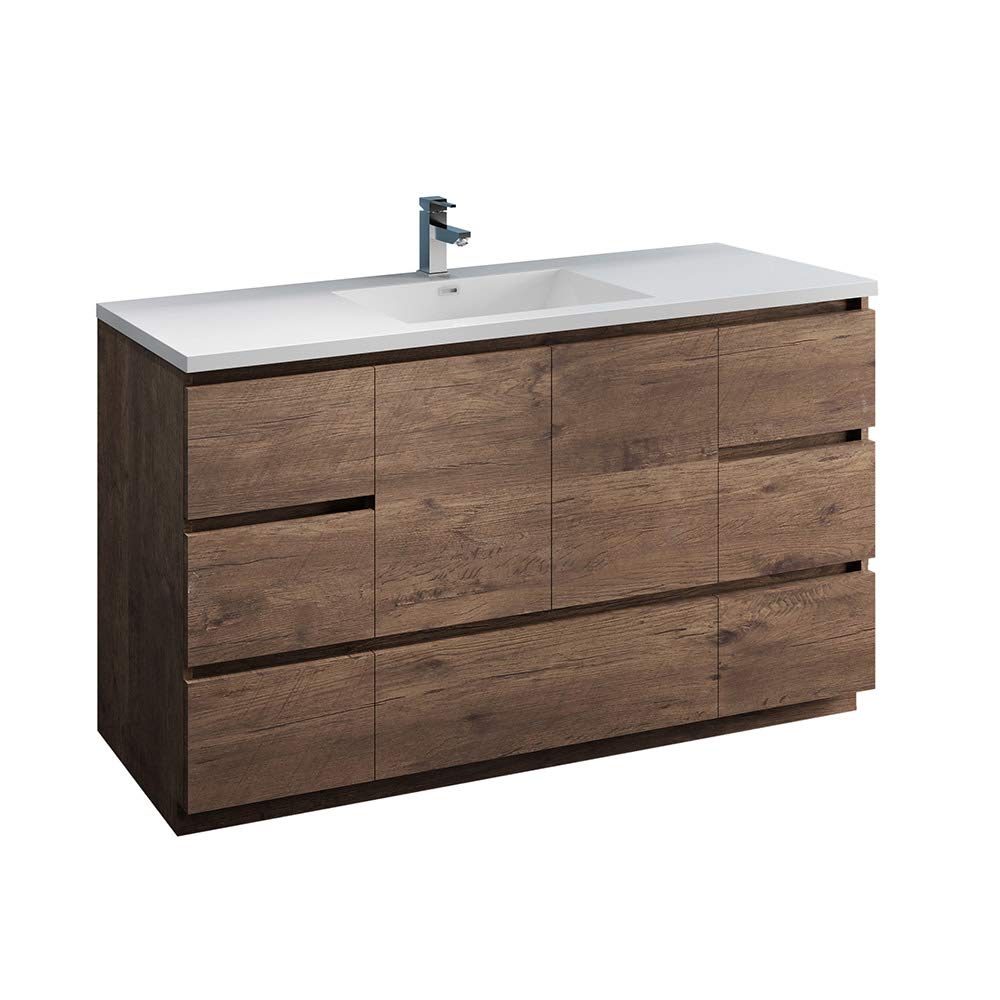 Fresca FCB9360RW-S-I Fresca Lazzaro 60" Rosewood Free Standing Modern Bathroom Cabinet w/ Integrated Single Sink