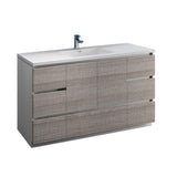 Fresca FCB9360HA-S-I Fresca Lazzaro 60" Glossy Ash Gray Free Standing Modern Bathroom Cabinet w/ Integrated Single Sink