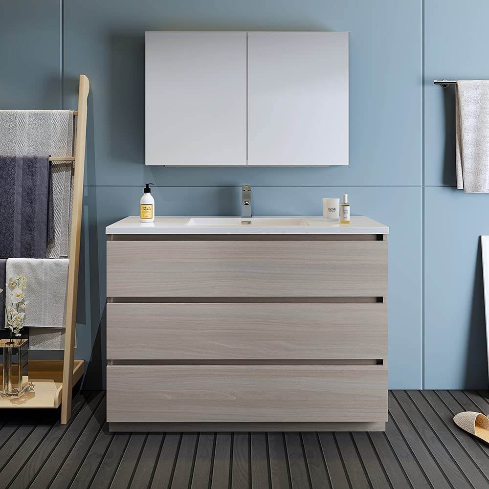 Fresca FVN9348RW Fresca Lazzaro 48" Rosewood Free Standing Modern Bathroom Vanity w/ Medicine Cabinet