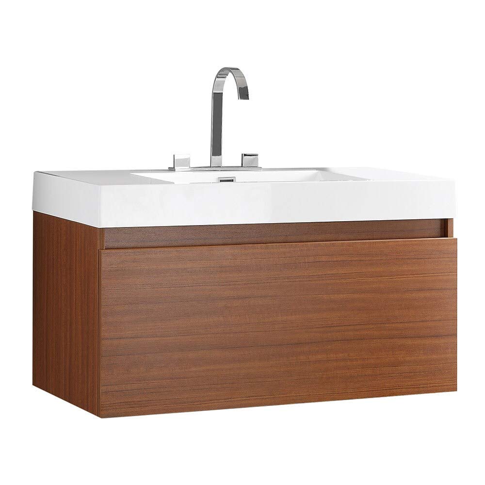 Fresca FCB8010TK-I Fresca Mezzo 39" Teak Modern Bathroom Cabinet w/ Integrated Sink