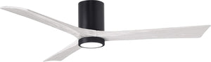 Matthews Fan IR3HLK-BK-MWH-60 Irene-3HLK three-blade flush mount paddle fan in Matte Black finish with 60” solid matte white wood blades and integrated LED light kit.