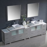 Fresca FVN62-108GR-VSL Fresca Torino 108" Gray Modern Double Sink Bathroom Vanity w/ 3 Side Cabinets & Vessel Sinks