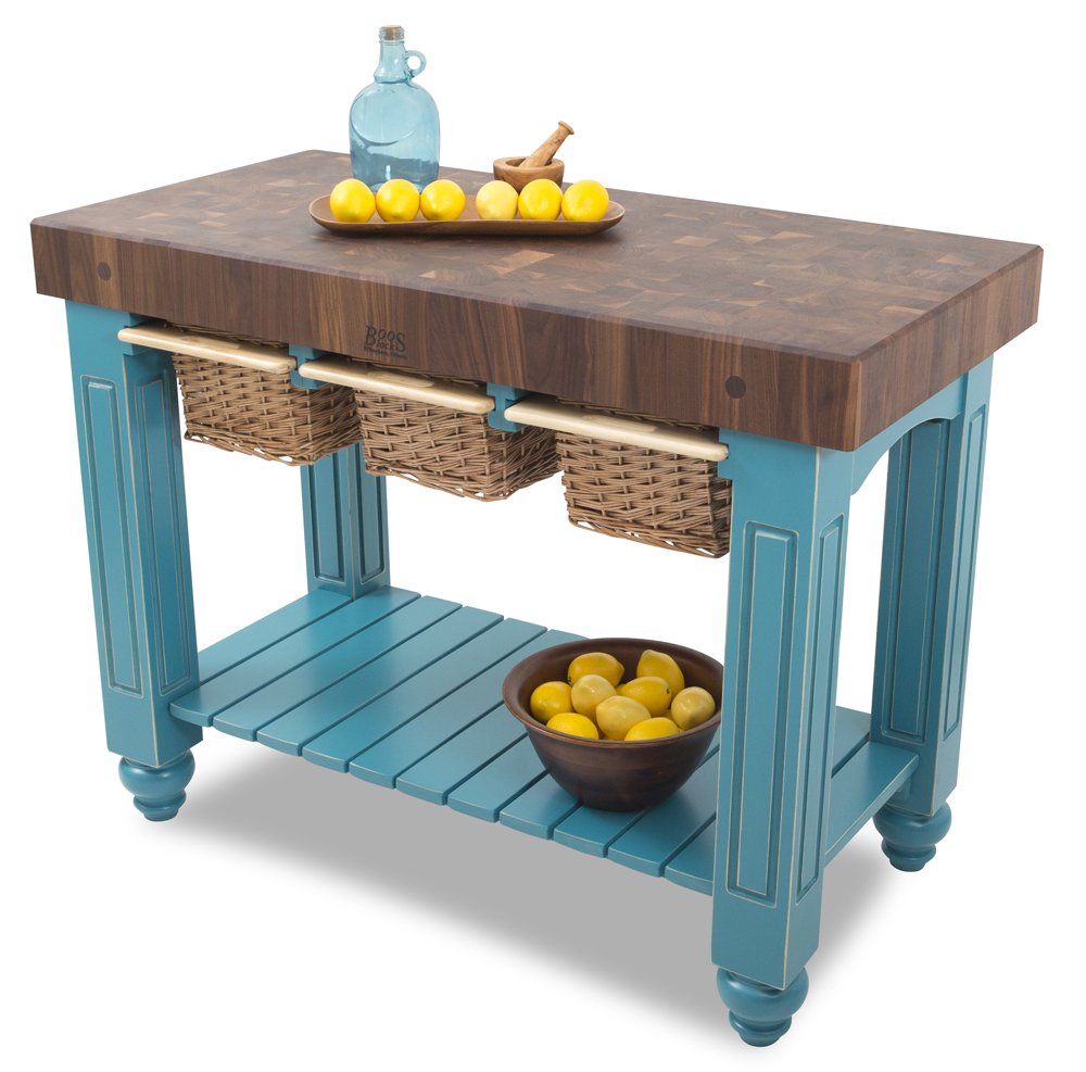 John Boos WAL-GB4824-BN Walnut Gathering Block III - 48x24 w/ 4" Butcher Table, Barn Red Base