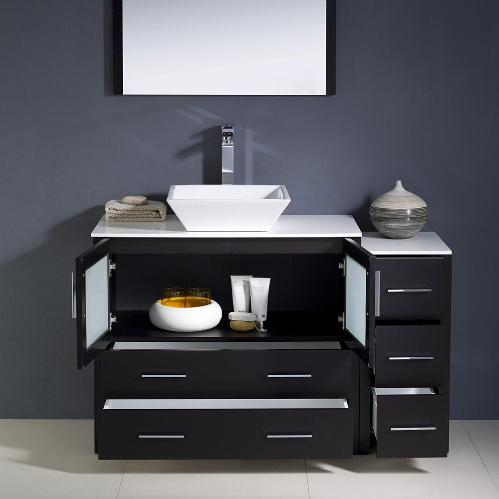 Fresca FVN62-3612ES-VSL Fresca Torino 48" Espresso Modern Bathroom Vanity w/ Side Cabinet & Vessel Sink