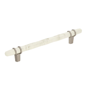 Amerock Cabinet Pull Marble White/Satin Nickel  6-5/16 inch (160 mm) Center to Center Carrione 1 Pack Drawer Pull Drawer Handle Cabinet Hardware