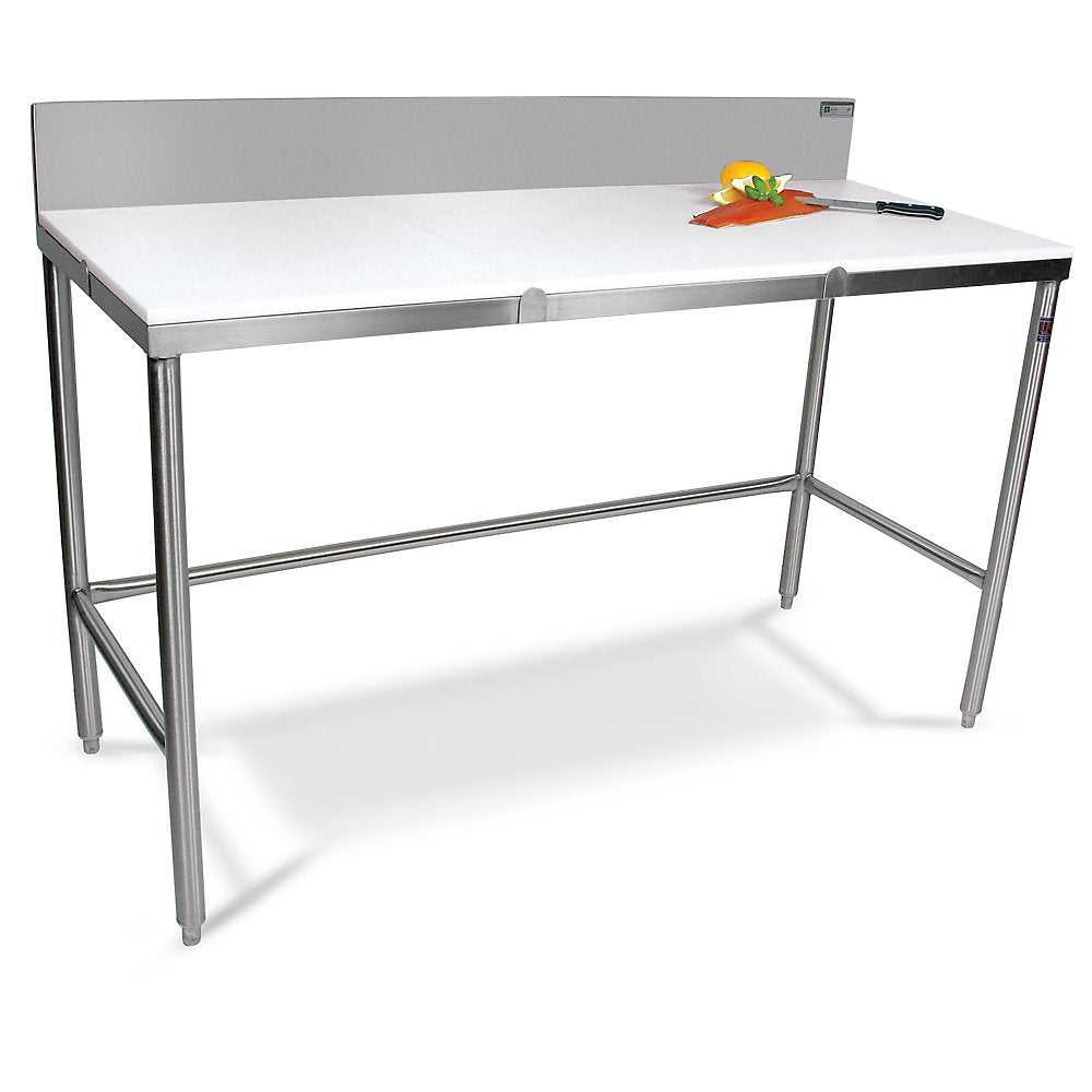 John Boos TC096 Poly Vinyl Top Workbenches - 72X24" Stainless Steel Frame & Legs With 6"H Backsplash