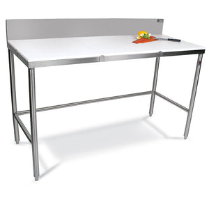 John Boos TC096 Poly Vinyl Top Workbenches - 72X24" Stainless Steel Frame & Legs With 6"H Backsplash