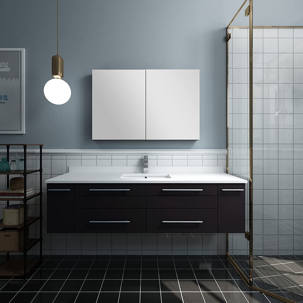 Fresca FVN6160GR-UNS Fresca Lucera 60" Gray Wall Hung Single Undermount Sink Modern Bathroom Vanity w/ Medicine Cabinet