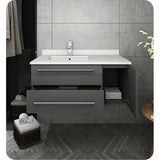 Fresca FCB6136GR-UNS-L-CWH-U Fresca Lucera 36" Gray Wall Hung Modern Bathroom Cabinet w/ Top & Undermount Sink - Left Version