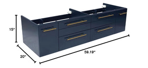 Fresca FCB6160RBL-UNS-D Fresca Lucera 60" Royal Blue Wall Hung Double Undermount Sink Modern Bathroom Cabinet