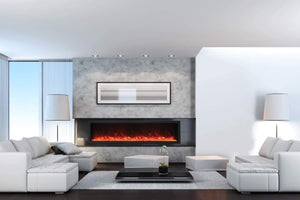 Amantii BI-88-DEEP-XT Panorama Deep & Xtra Tall Full View Smart Electric  - 88" Indoor /Outdoor WiFi Enabled  Fireplace, featuring a MultiFunction Remote, Multi Speed Flame Motor, Glass Media & a Black Trim