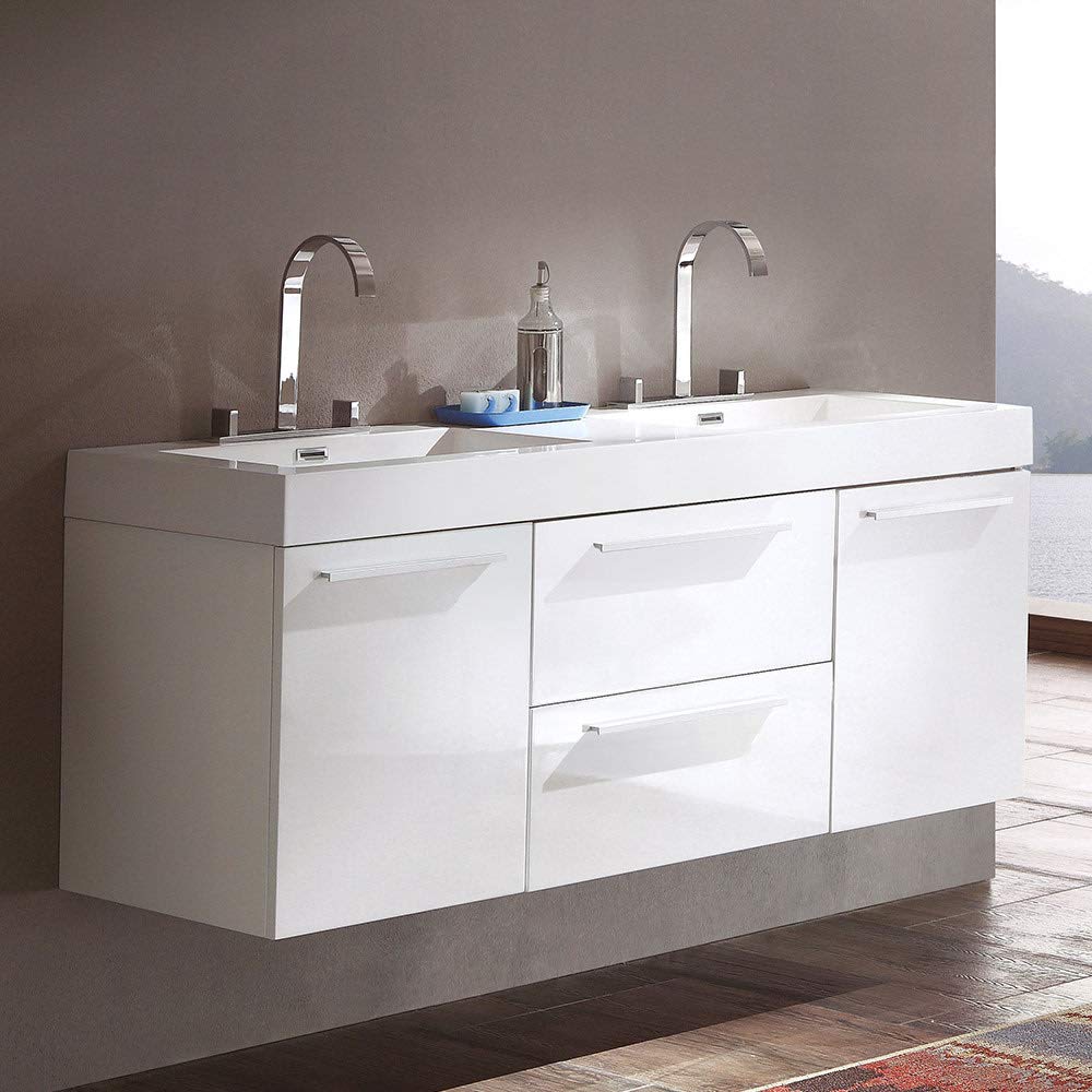 Fresca FCB8013GW-I Fresca Opulento 54" Walnut Modern Double Sink Cabinet w/ Integrated Sinks