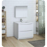 Fresca FVN9136WH Fresca Tuscany 36" Glossy White Free Standing Modern Bathroom Vanity w/ Medicine Cabinet