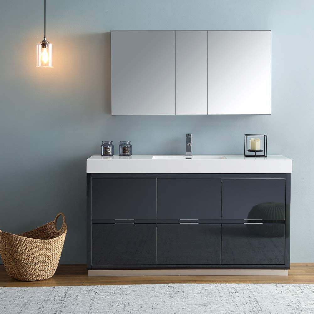 Fresca FVN8460GG Fresca Valencia 60" Dark Slate Gray Free Standing Modern Bathroom Vanity w/ Medicine Cabinet
