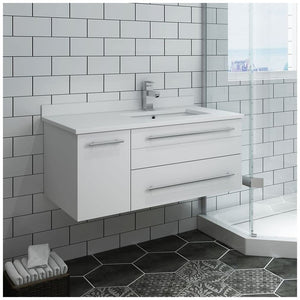 Fresca FCB6136RBL-UNS-R-CWH-U Fresca Lucera 36" Royal Blue Wall Hung Modern Bathroom Cabinet w/ Top & Undermount Sink - Right Version