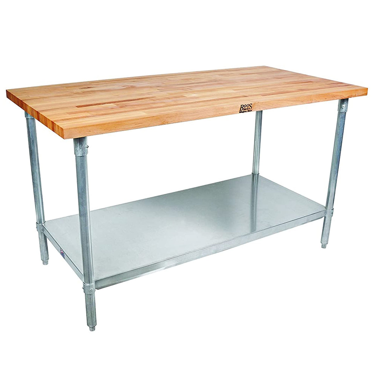 John Boos JNS02 Maple Wood Top Work Table with Adjustable Lower Shelf, 48 x 24 1.5 Inch, Galvanized Steel