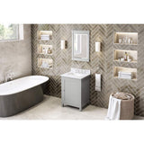 Jeffrey Alexander VKITAST24GRWCR 24" Grey Astoria Vanity, White Carrara Marble Vanity Top, undermount rectangle bowl