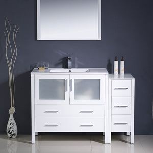 Fresca FVN62-3612WH-UNS Fresca Torino 48" White Modern Bathroom Vanity w/ Side Cabinet & Integrated Sink