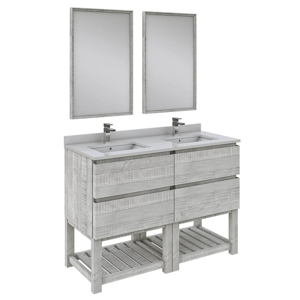 Fresca FVN31-2424ASH-FS Fresca Formosa 48" Floor Standing Double Sink Modern Bathroom Vanity w/ Open Bottom & Mirrors in Ash