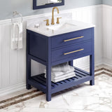 Jeffrey Alexander VKITWAV36BLWCR 36" Hale Blue Wavecrest Vanity, White Carrara Marble Vanity Top, undermount rectangle bowl