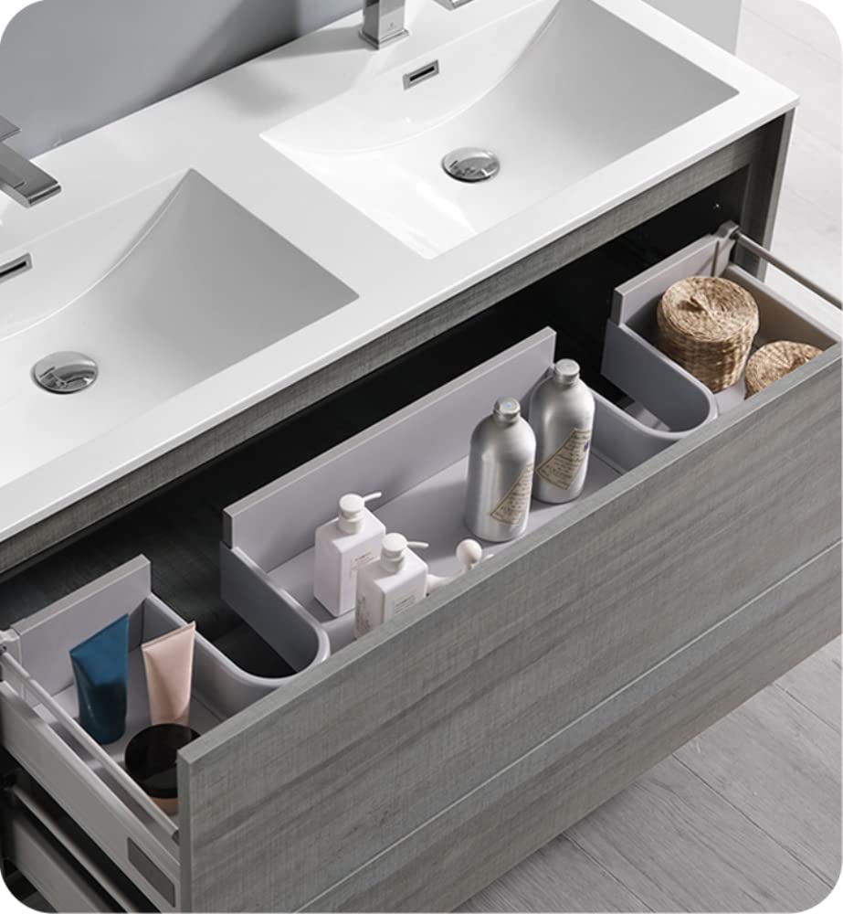Fresca FCB9248OG-D Fresca Catania 48" Ocean Gray Wall Hung Double Sink Modern Bathroom Cabinet