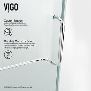 VIGO 30 in. x 46 in. x 73 in. Monteray Frameless Hinged Rectangle Shower Enclosure with Clear 0.38" Tempered Glass and Hardware in Chrome Finish with Reversible Handle - VG6011CHCL48