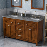 Jeffrey Alexander VKITCHA60CHBOR 60" Chocolate Chatham Vanity, double bowl, Boulder Cultured Marble Vanity Top, two undermount rectangle bowls