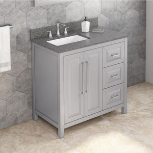 Jeffrey Alexander VKITCAD36GRBOR 36" Grey Cade Vanity, left offset, Boulder Vanity Cultured Marble Vanity Top, undermount rectangle bowl