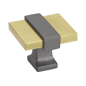 Amerock Cabinet Knob Brushed Gold/Black Chrome 1-3/8 inch (35 mm) Length Overton 1 Pack Drawer Knob Cabinet Hardware