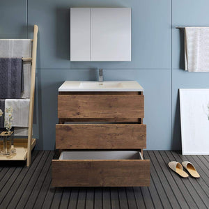 Fresca FVN9336RW Fresca Lazzaro 36" Rosewood Free Standing Modern Bathroom Vanity w/ Medicine Cabinet