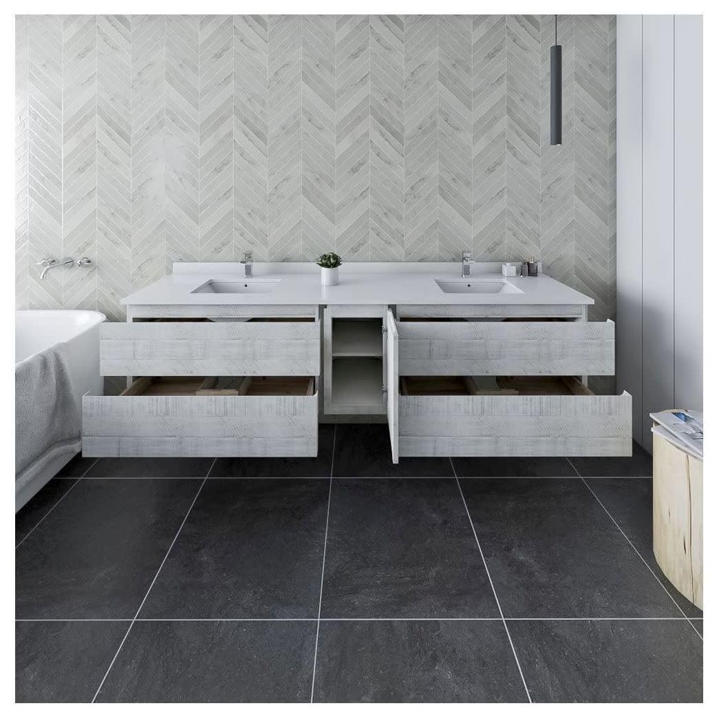 Fresca FCB31-361236ASH Fresca Formosa 82" Wall Hung Double Sink Modern Bathroom Cabinet in Ash