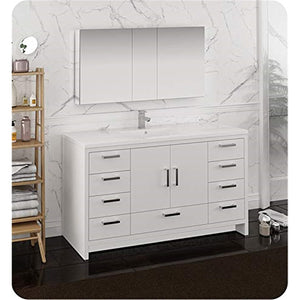 Fresca FVN9460WH-S Fresca Imperia 60" Glossy White Free Standing Single Sink Modern Bathroom Vanity w/ Medicine Cabinet