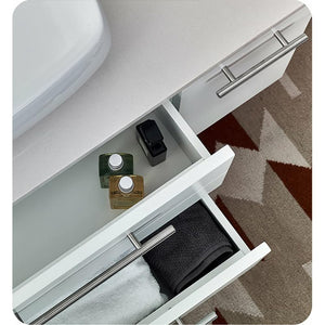 Fresca FCB6136WH-VSL-L-CWH-V Fresca Lucera 36" White Wall Hung Modern Bathroom Cabinet w/ Top & Vessel Sink - Left Version