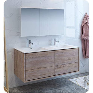 Fresca FVN9260RNW-D Fresca Catania 60" Rustic Natural Wood Wall Hung Double Sink Modern Bathroom Vanity w/ Medicine Cabinet