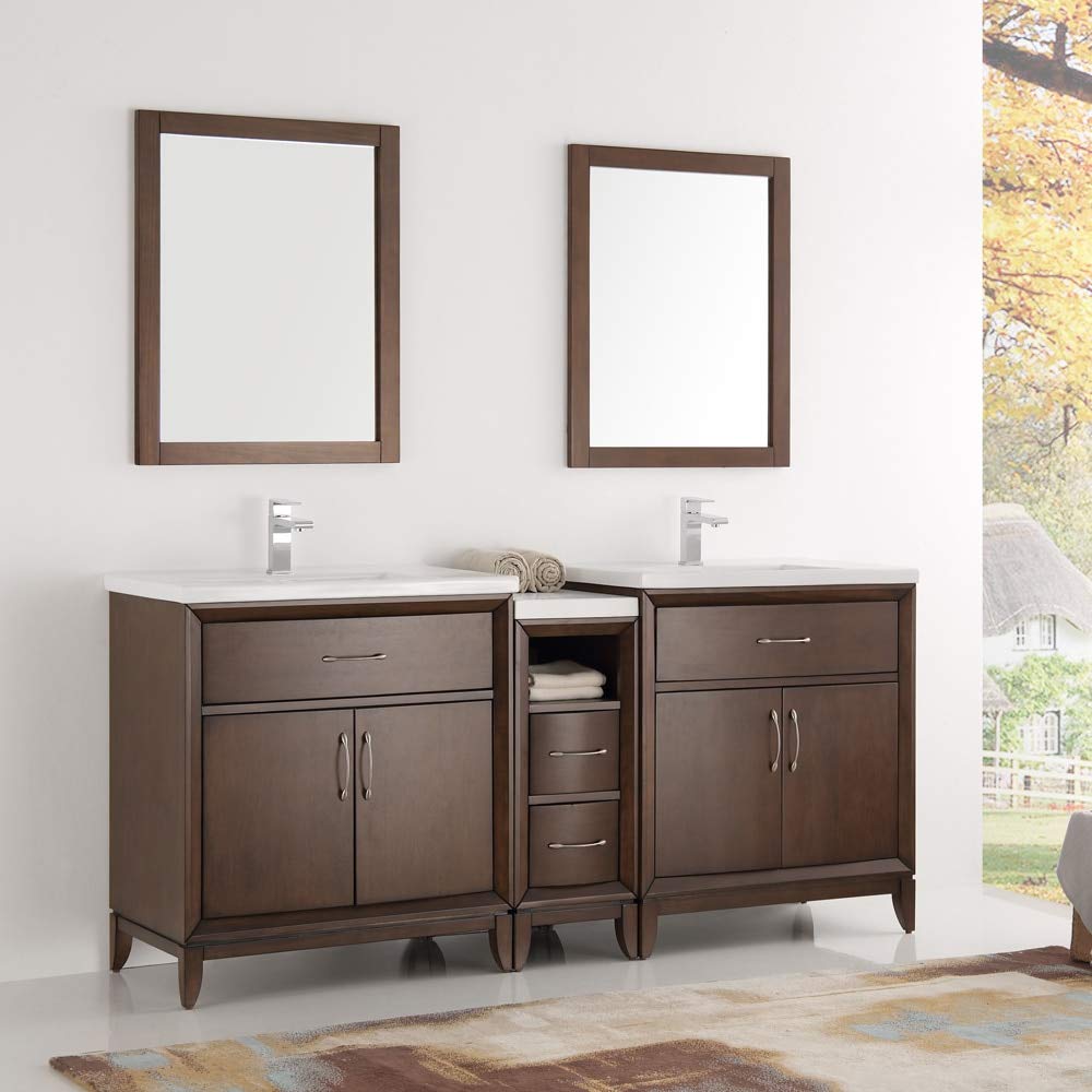 Fresca FVN21-301230AC Fresca Cambridge 72" Antique Coffee Double Sink Traditional Bathroom Vanity w/ Mirrors