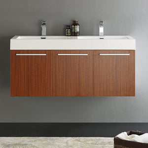 Fresca FCB8092WH-D-I Fresca Vista 48" White Wall Hung Double Sink Modern Bathroom Cabinet w/ Integrated Sink