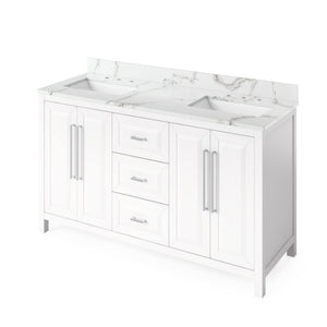 Jeffrey Alexander VKITCAD60WHSGR 60" White Cade Vanity, double bowl, Steel Grey Cultured Marble Vanity Top, undermount rectangle bowl