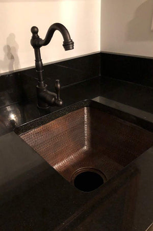 Premier Copper Products BS15DB3 15-Inch Universal Square Hammered Copper Sink With 3.5-Inch Drain Size, Oil Rubbed Bronze