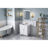 Jeffrey Alexander VKITCHA30WHCQR 30" White Chatham Vanity, Calacatta Vienna Quartz Vanity Top, undermount rectangle bowl