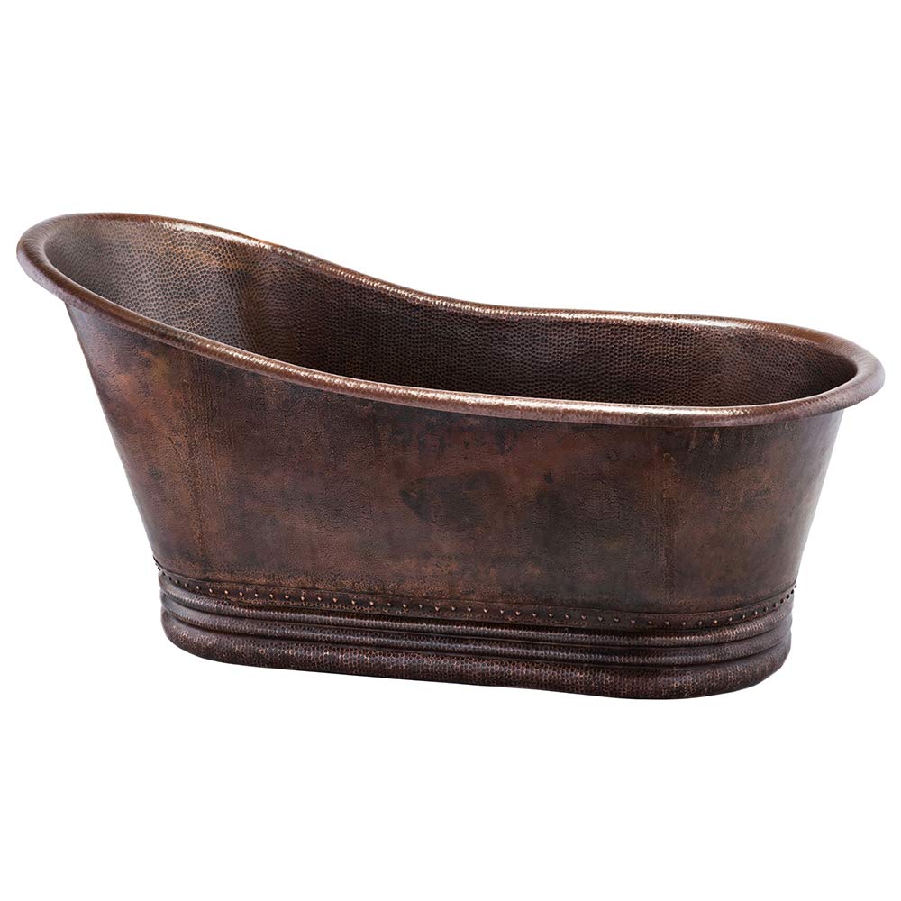 Premier Copper Products BTS67DB 67-Inch Hammered Copper Single Slipper Bathtub, Oil Rubbed Bronze