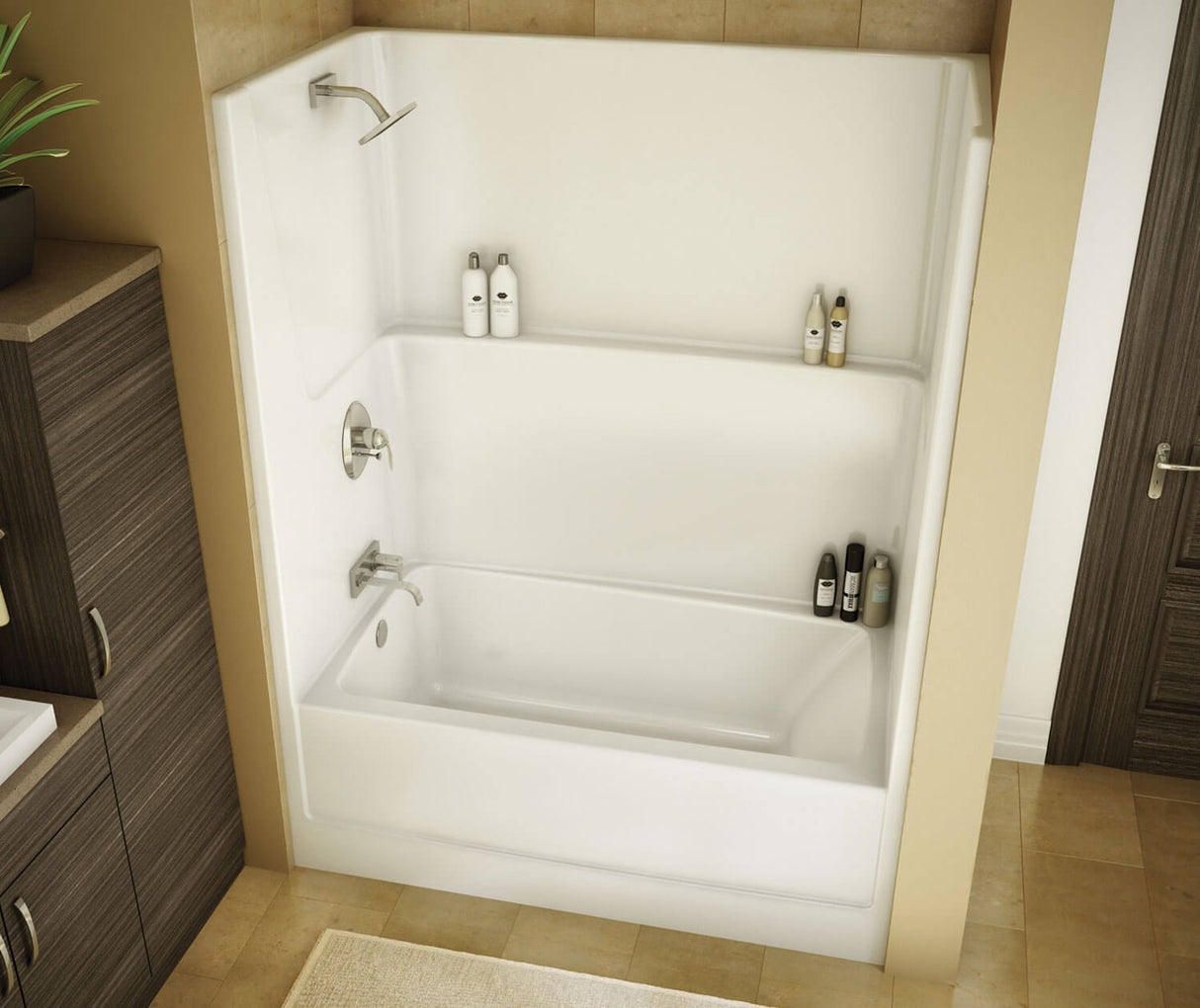 MAAX 105674-L-003-002 TSEA Plus 60 x 32 AcrylX Alcove Left-Hand Drain One-Piece Whirlpool Tub Shower in White