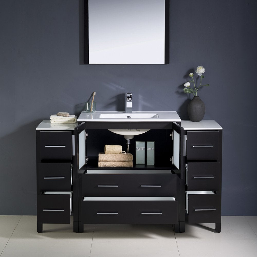 Fresca FVN62-123012ES-UNS Fresca Torino 54" Espresso Modern Bathroom Vanity w/ 2 Side Cabinets & Integrated Sink
