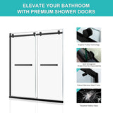 Milano Double Sliding Shower Door, 60 in.W x 74 in.H Framed Shower Door 5/16"(8mm) Clear Tempered Glass, 18 inch Pull Handle, Stainless Steel Hardware, Matte Black Finished