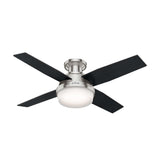 Hunter Fan Dempsey Low Profile Ceiling Fans with Lights and Remote, Flush Mount Ceiling Fan with Lights, Metal, Brushed Nickel Finish, 44 Inch LED