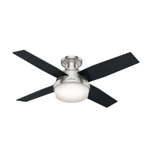 Hunter Fan Dempsey Low Profile Ceiling Fans with Lights and Remote, Flush Mount Ceiling Fan with Lights, Metal, Brushed Nickel Finish, 44 Inch LED